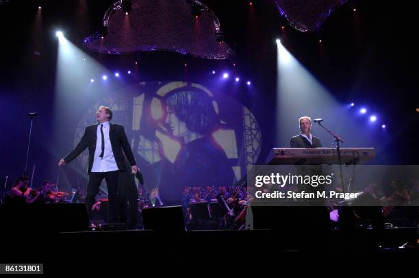 Photo of OMD and Andy McCLUSKEY and Paul HUMPHREYS, Andy McCluskey and Paul Humphreys performing on stage at the Night of the Proms