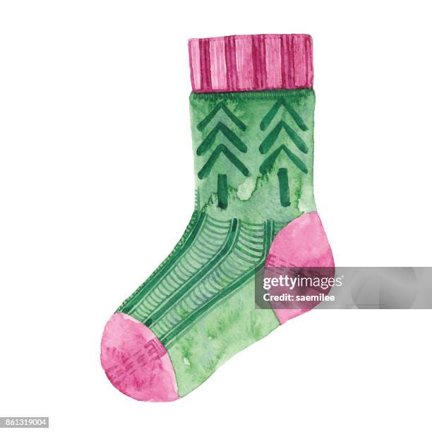 watercolor knit sock - sock stock illustrations