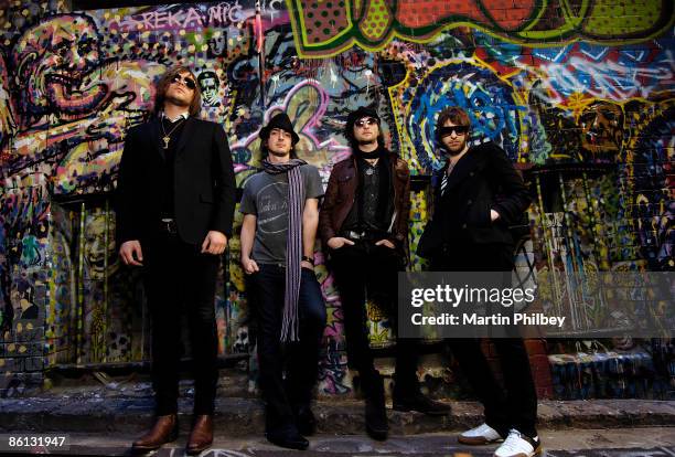 Photo of Cameron MUNCEY and Chris CESTER and Nic CESTER and JET; L-R: Mark Wilson, Cam Muncey, Nic Cester, Chris Cester