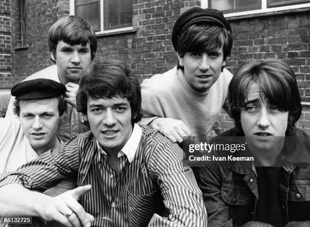 English pop and rock group The Hollies posed outside Associated Rediffusion's Wembley Television Studios in north west London on 8th July 1966....