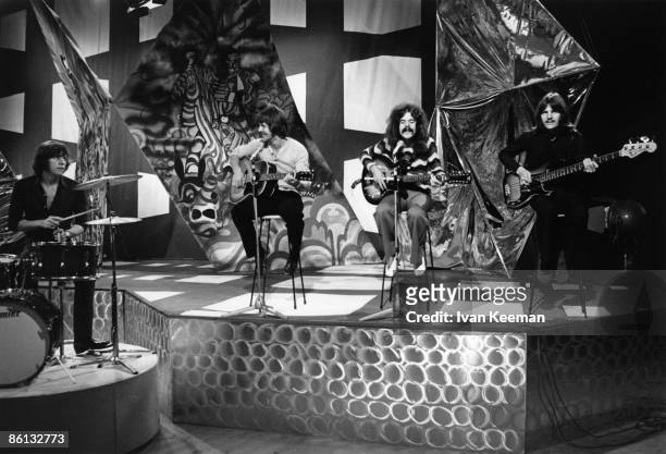 British rock group The Move perform the song 'Curly' on the set of the BBC Television pop music television show Top Of The Pops at Lime Grove Studios...
