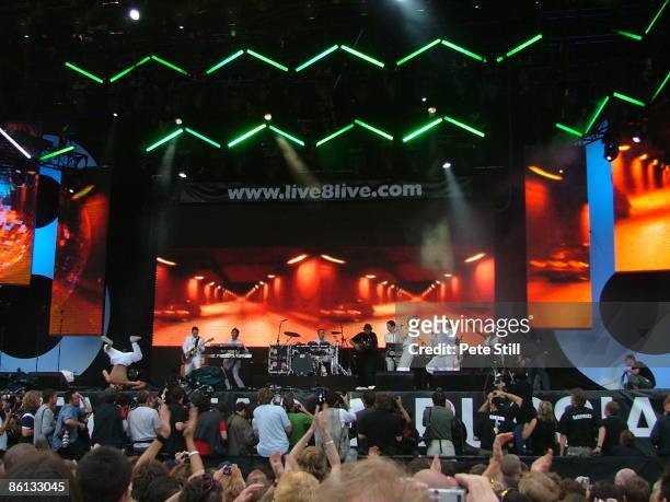 Photo of LIVE 8 and MADONNA, Madonna performing on stage at Live 8, photographers in front of stage