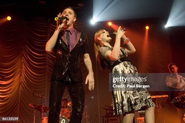 Photo of Del MARQUIS and Ana MATRONIC and Jake SHEARS and SCISSOR SISTERS; Jake Shears, Ana Matronic and Del Marquis performing live onstage at HMH