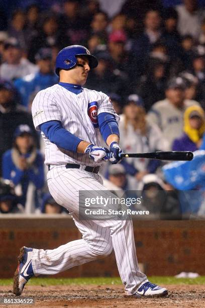 Anthony Rizzo of the Chicago Cubs at bat during game four of the National League Division Series against the Washington Nationals at Wrigley Field on...