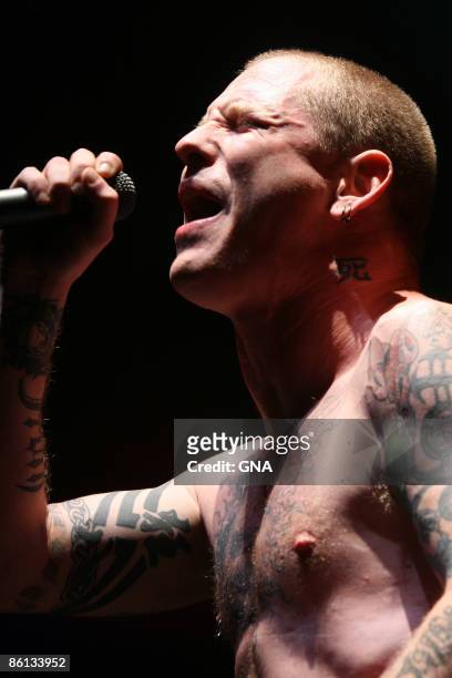 Photo of Corey TAYLOR; Corey Taylor of Stone Sour performs on the Jagermeister Music Tour at Roseland Ballroom in New York City on April 6, 2007