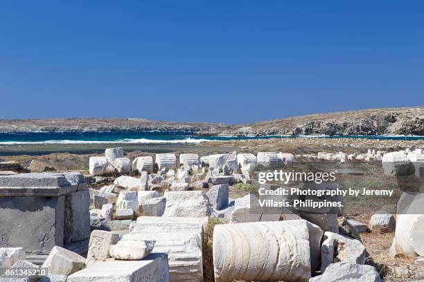 sanctuary of apollo, delos, cyclades islands, southern aegean, greece - delos stock-fotos und bilder