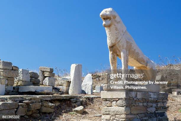 terrace of the lions, delos, cyclades islands, southern aegean, greece - delos stock-fotos und bilder