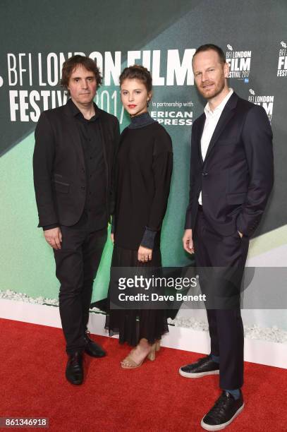 Thomas Robsahm, Eili Harboe and Joachim Trier attend the UK Premiere of "Thelma" during the 61st BFI London Film Festival on October 14, 2017 in...