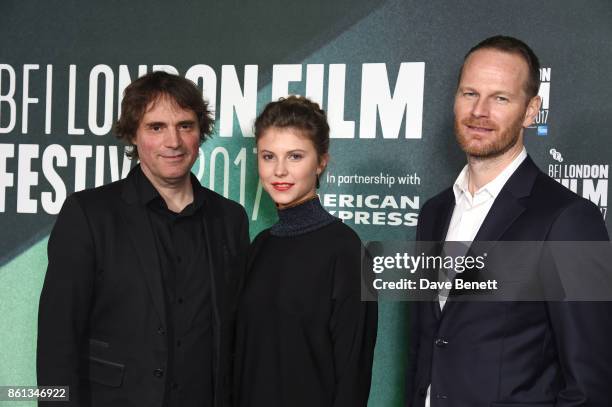 Thomas Robsahm, Eili Harboe and Joachim Trier attend the UK Premiere of "Thelma" during the 61st BFI London Film Festival on October 14, 2017 in...