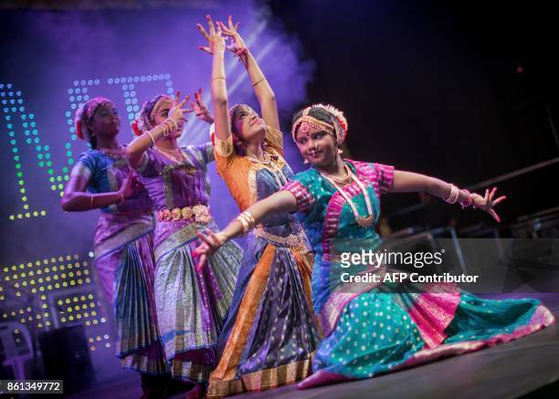 Group of classical Indian dancers perform on stage during the two day Diwali Hindu festival celebrations at the old Drive-Inn in Durban, on October...