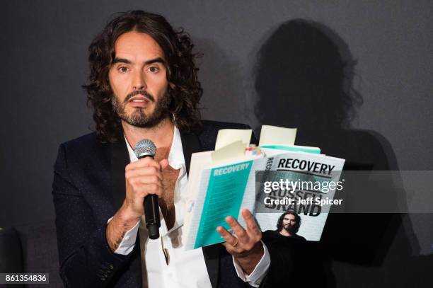 Russell Brand takes part in a discussion at Esquire Townhouse, Carlton House Terrace on October 14, 2017 in London, England.
