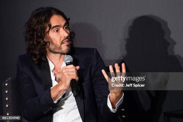 Russell Brand takes part in a discussion at Esquire Townhouse, Carlton House Terrace on October 14, 2017 in London, England.