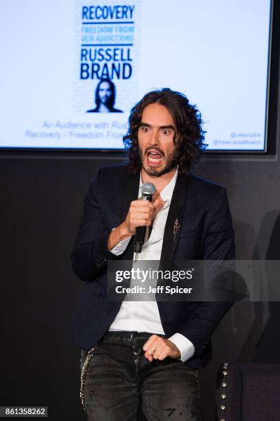 Russell Brand takes part in a discussion at Esquire Townhouse, Carlton House Terrace on October 14, 2017 in London, England.