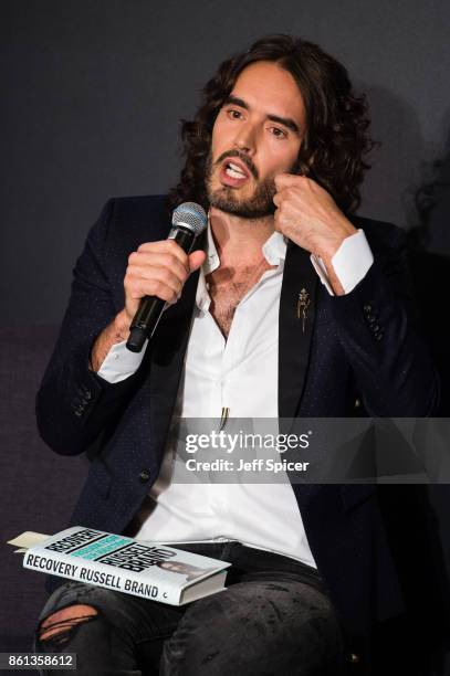 Russell Brand takes part in a discussion at Esquire Townhouse, Carlton House Terrace on October 14, 2017 in London, England.