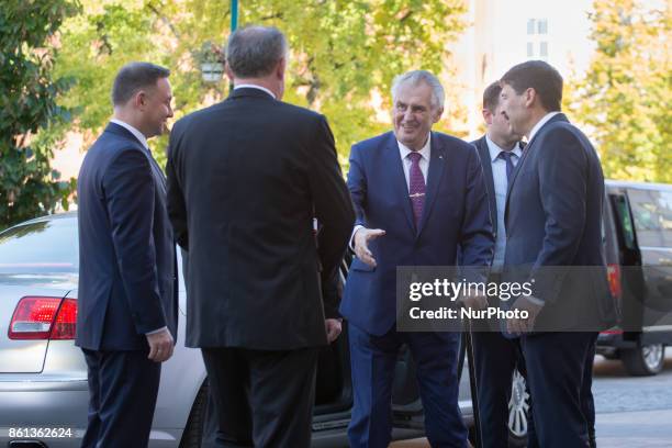 Andrzej Duda of Poland, Milos Zeman of the Czech Republic, Andrej Kiska of Slovakia and Janos Ader of Hungary during their meeting of heads of state...