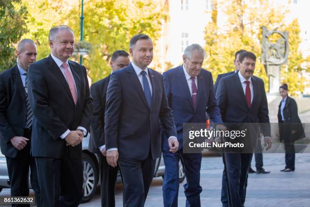 Andrzej Duda of Poland, Milos Zeman of the Czech Republic, Andrej Kiska of Slovakia and Janos Ader of Hungary during their meeting of heads of state...