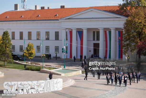 Andrzej Duda of Poland, Milos Zeman of the Czech Republic, Andrej Kiska of Slovakia and Janos Ader of Hungary during their meeting of heads of state...