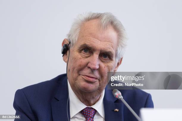 President of the Czech Republic Milos Zeman during a press conference after the meeting of heads of state of the Visegrad Group countries in...