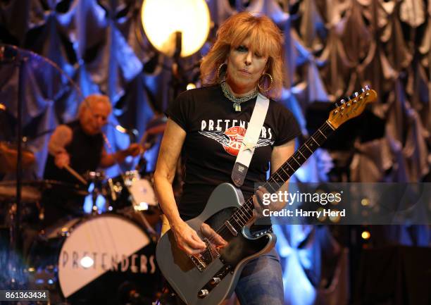 Martin Chambers and Chrissie Hynde of The Pretenders perform at Portsmouth Guildhall on October 14, 2017 in Portsmouth, England.