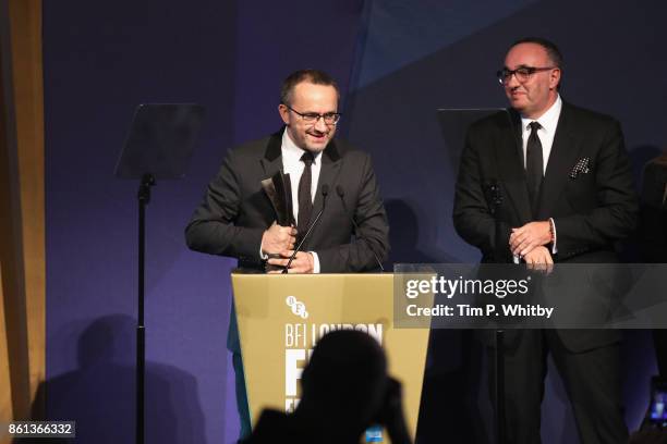 Official Competition Winners for 'Loveless', Andrey Zvyagintsev and Alexander Rodnyansky speak on stage during the 61st BFI London Film Festival...