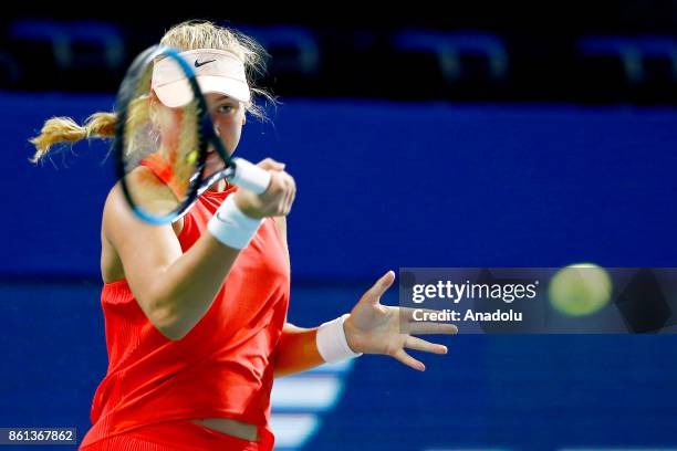 Anastasia Potapova of Russia in action against Arina Rodionova of Australia during the women's singles tennis qualifying match the International...