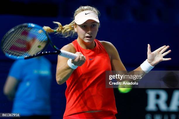 Anastasia Potapova of Russia in action against Arina Rodionova of Australia during the women's singles tennis qualifying match the International...