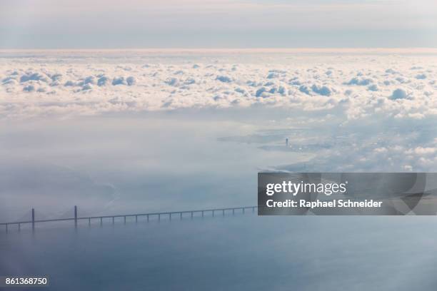 aerial view of the öresund and malmö, sweden - oresund region bildbanksfoton och bilder