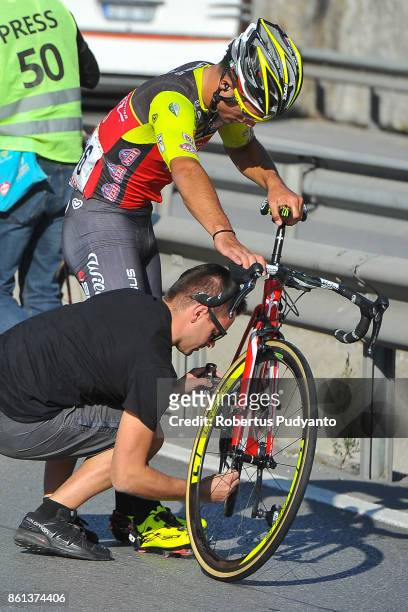 Liam Bertazzo of Wilier Triestina Selle Italia is helped to prepare his bike after crach during Stage 5 of the 53rd Presidential Cycling Tour of...