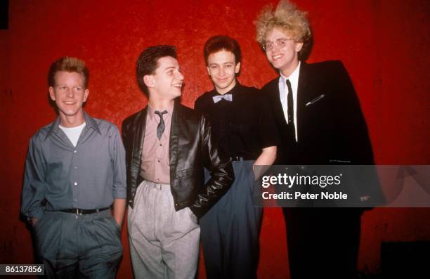 Photo of Andrew FLETCHER and Martin GORE and Dave GAHAN and DEPECHE MODE; L-R: Andrew Fletcher, Dave Gahan, Alan Wilder, Martin Gore