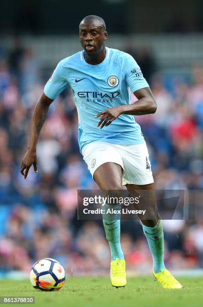 Yaya Toure of Manchester City during the Premier League match between Manchester City and Stoke City at Etihad Stadium on October 14, 2017 in...