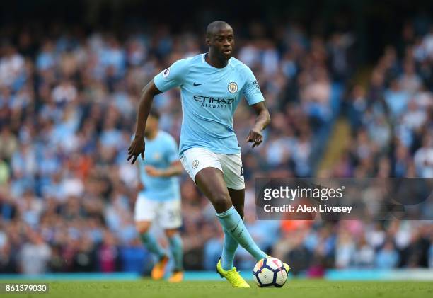 Yaya Toure of Manchester City during the Premier League match between Manchester City and Stoke City at Etihad Stadium on October 14, 2017 in...