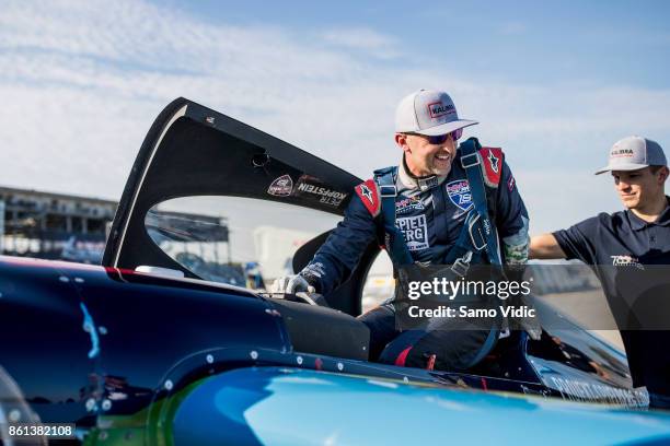 Petr Kopfstein of Czech Republic prepares for his take off during the qualifying day at final stage of the Red Bull Air Race World Championship at...