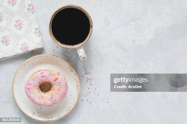 coffee and donut table top view - vintage desktop wallpaper stock pictures, royalty-free photos & images