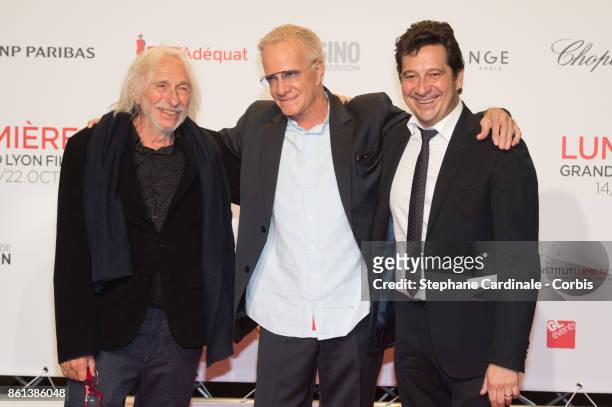 Pierre Richard, Christophe Lambert and Laurent Gerra attend the Opening Ceremony of the 9th Film Festival Lumiere on October 14, 2017 in Lyon, France.