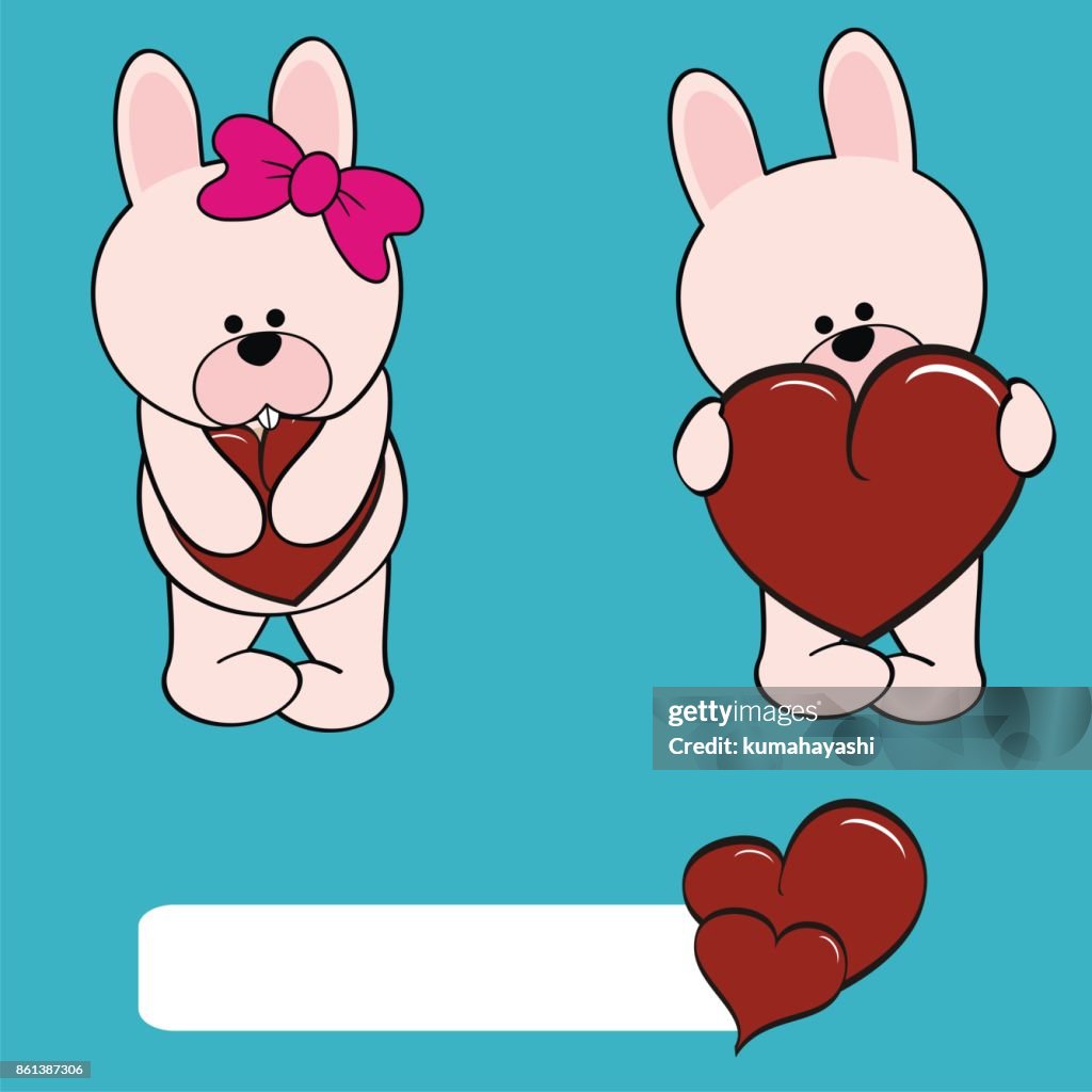 Lindo Bebé Niño Y Niña Bunny San Valentín Dibujos Animados Abrazo Set  Corazón Ilustración de stock - Getty Images