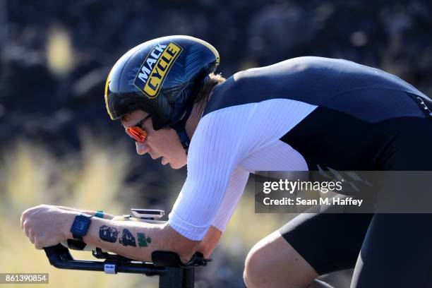 Cameron Wurf of Australia competes on the bike during the IRONMAN World Championship on October 14, 2017 in Kailua Kona, Hawaii.