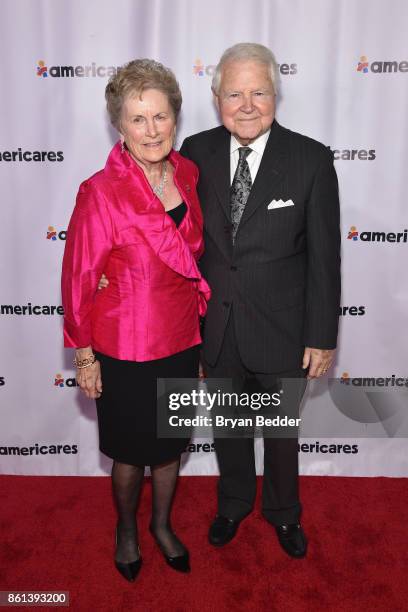 Boardmember Carol Bauer and George Bauer attend the 2017 Americares Airlift Benefit at Westchester County Airport on October 14, 2017 in Armonk, New...