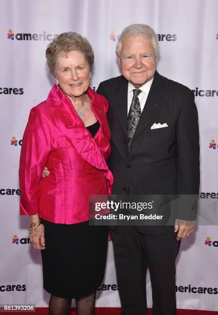 Boardmember Carol Bauer and George Bauer attend the 2017 Americares Airlift Benefit at Westchester County Airport on October 14, 2017 in Armonk, New...