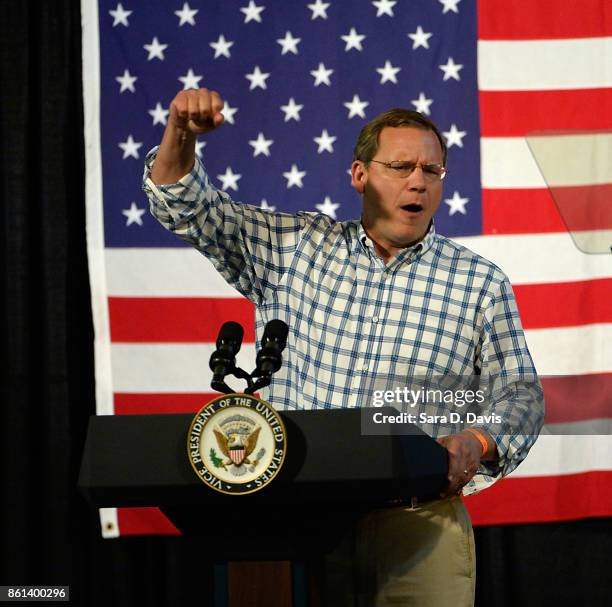 Republican candidate for Virginian attorney general John Adams speaks at a campaign rally at the Washington County Fairgrounds on October 14, 2017 in...