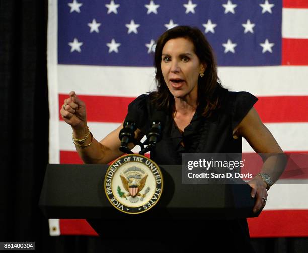 Jill Vogel, Republican candid for Virginian lieutenant governor, speaks during a campaign rally for gubernatorial candidate Ed Gillespie, R-VA, at...