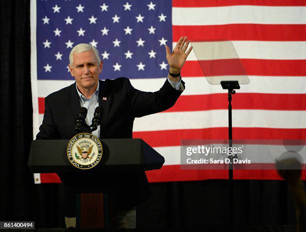 Vice President Mike Pence speaks during a campaign rally for gubernatorial candidate Ed Gillespie, R-VA, at the Washington County Fairgrounds on...