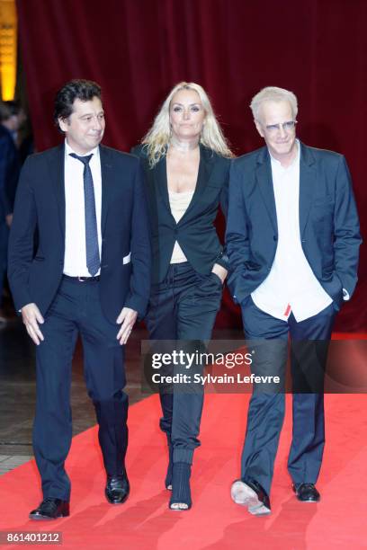 Laurent Gerra, Christelle Bardet and Christophe Lambert attend opening ceremony of 9th Film Festival Lumiere In Lyon on October 14, 2017 in Lyon,...