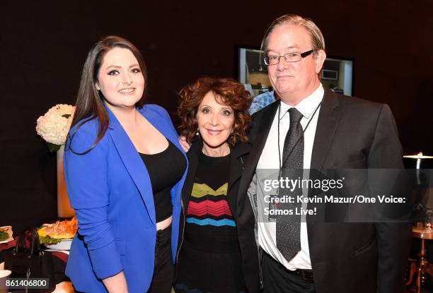 In this handout photo provided by One Voice: Somos Live!, Lauren Ash, Andrea Martin and Mark McKinney pose backstage during "One Voice: Somos Live! A...