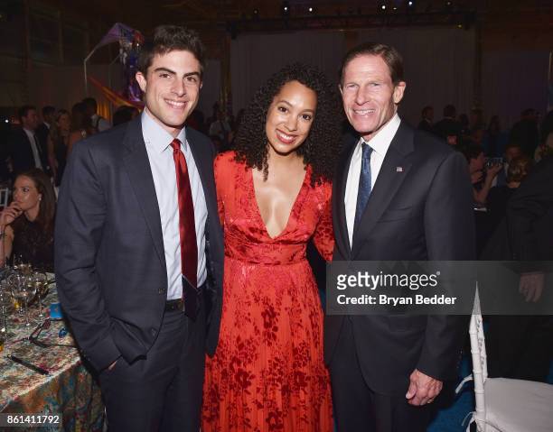 Matthew Blumenthal, Britta Redwood and US Senator Richard Blumenthal attend the 2017 Americares Airlift Benefit at Westchester County Airport on...