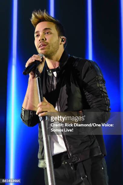 In this handout photo provided by One Voice: Somos Live!, Prince Royce performs onstage at One Voice: Somos Live! A Concert For Disaster Relief at...