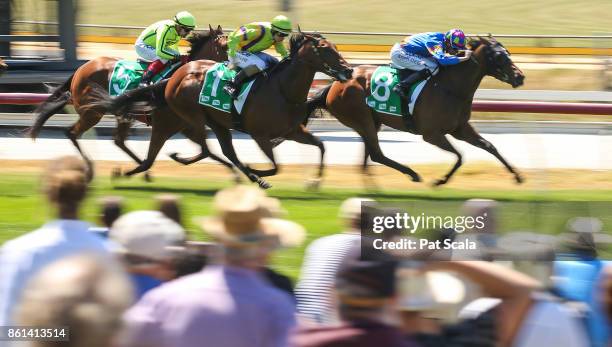 Prepare to Win ridden by Michael Dee wins the Wilson Medic One SV 3YO BM64 Handicap at Cranbourne Racecourse on October 15, 2017 in Cranbourne,...