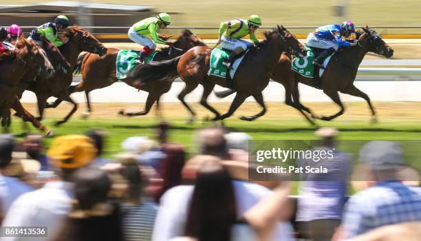 Prepare to Win ridden by Michael Dee wins the Wilson Medic One SV 3YO BM64 Handicap at Cranbourne Racecourse on October 15, 2017 in Cranbourne,...