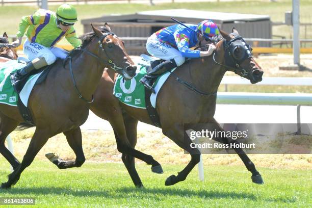 Prepare to Win ridden by Michael Dee wins the Wilson Medic One SV 3YO BM64 Handicap at Cranbourne Racecourse on October 15, 2017 in Cranbourne,...