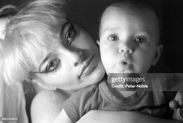 Photo of Nina HAGEN; B&W Posed, Nina and daughter Cosma Shiva Hagen