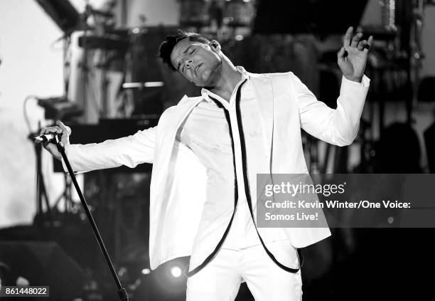 In this handout photo provided by One Voice: Somos Live!, singer Ricky Martin performs onstage during "One Voice: Somos Live! A Concert For Disaster...